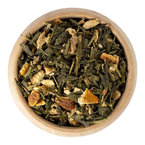 SenchaSinaasappelGember_thee_DePelikaan Sencha Sinaasappel-Gember