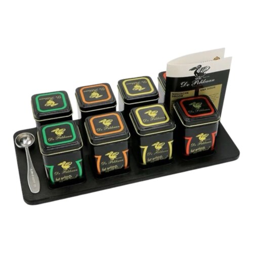 theeplank-zwart-50-gram Theeplank 'Fleurig' Deluxe - 6 theesoorten